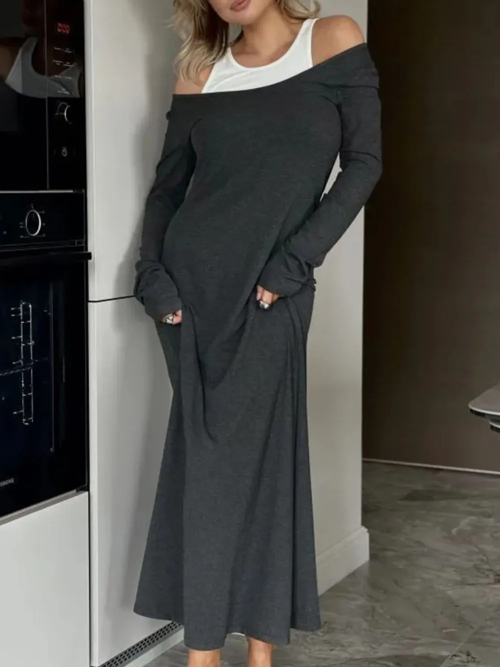 Contrast Long Sleeve Maxi Dress, image 14