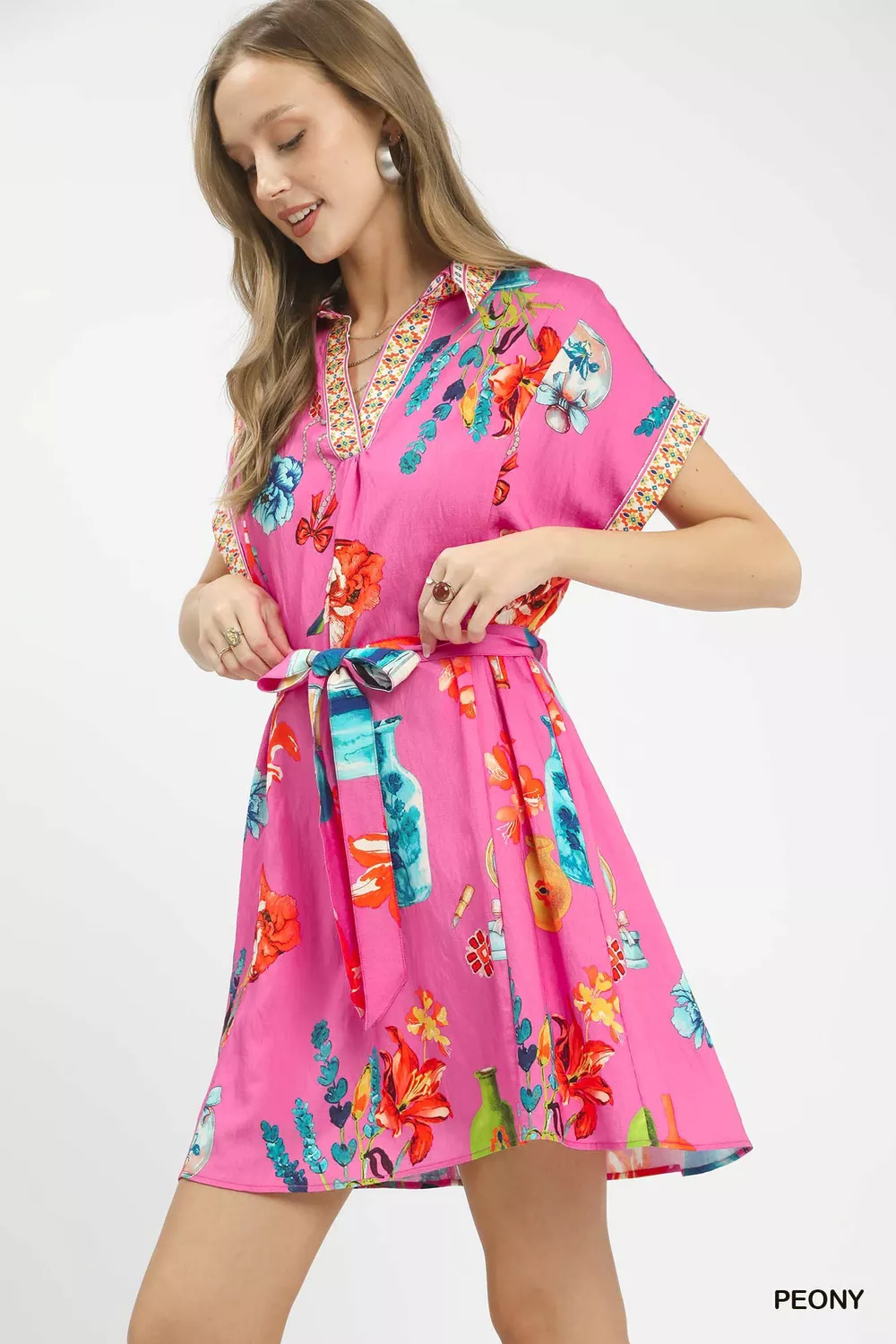 Floral Print Mini Dress with Belt, image 3