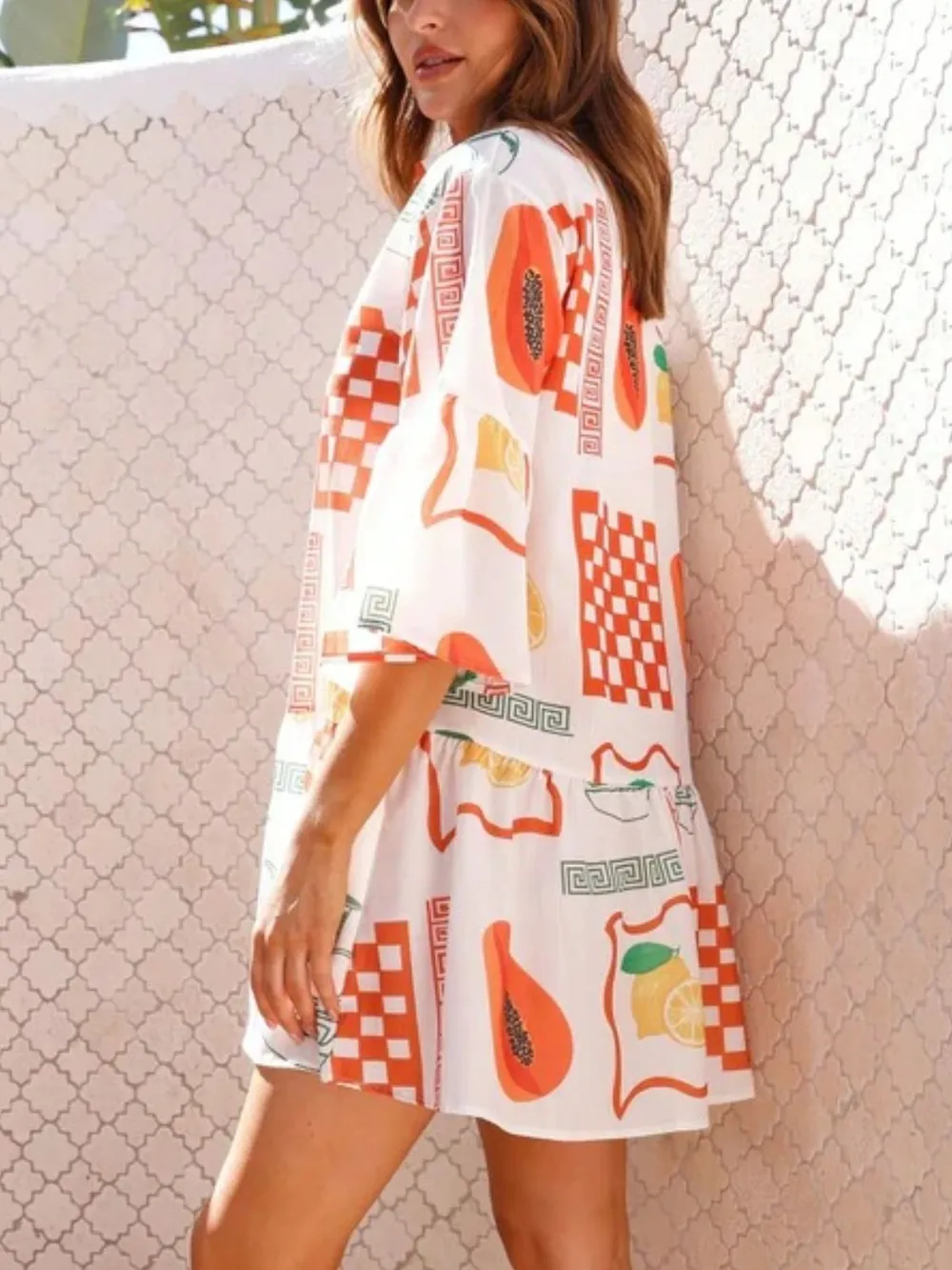 Printed Three-Quarter Sleeve Mini Dress, image 6