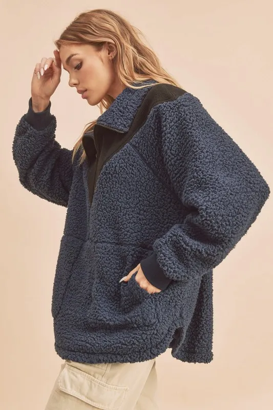 Two Tone Half Zip Fleece Sweatshirt, image 2