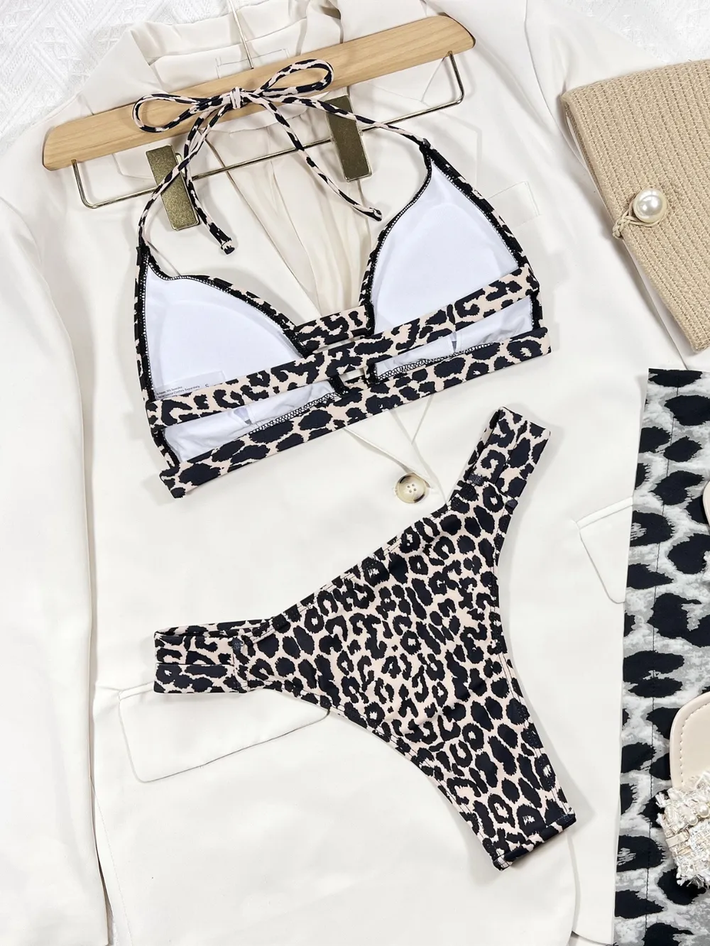 Leopard Cutout Halter Neck Bikini Set, image 3