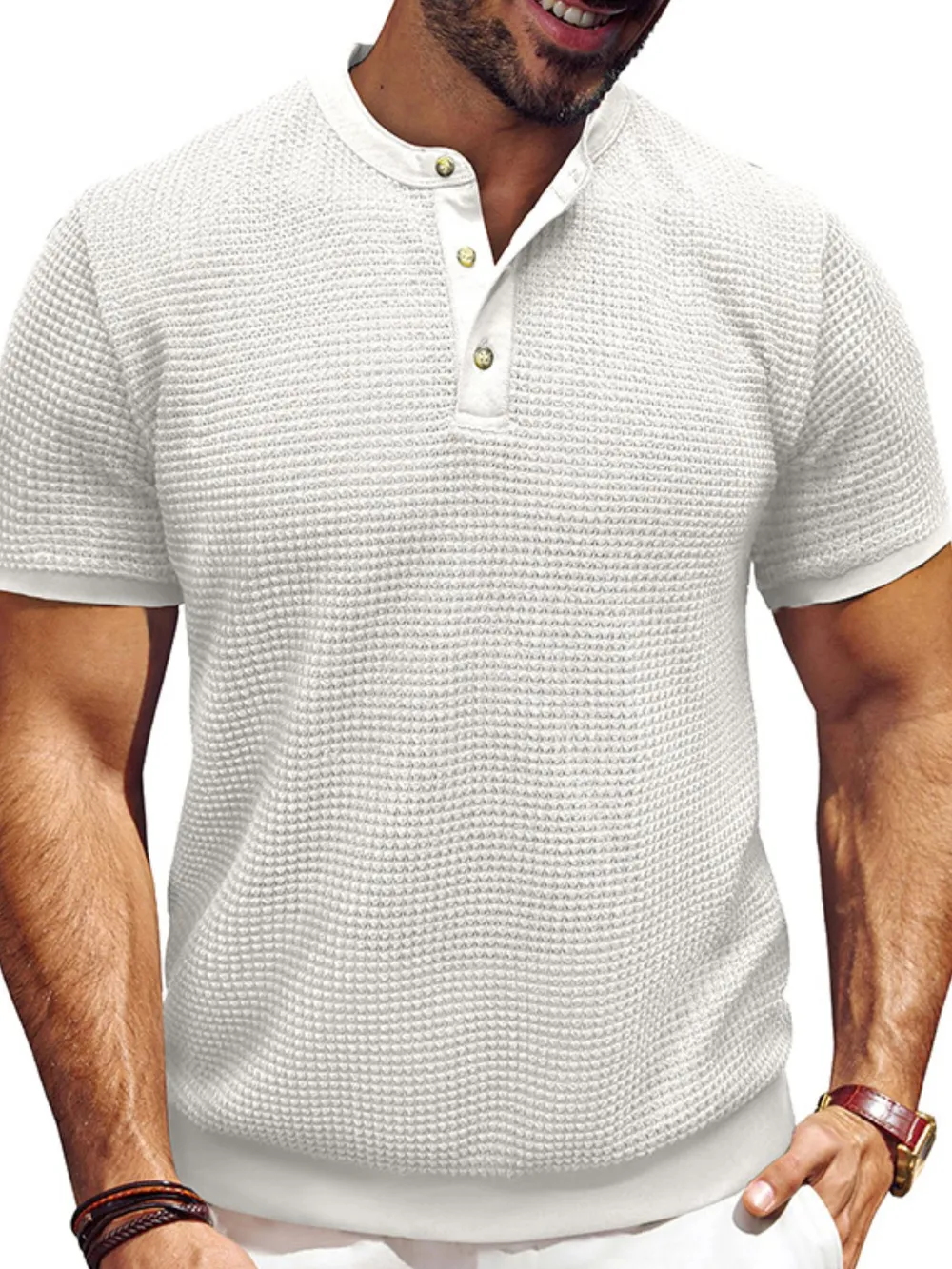 Men's Textured Henley Short Sleeve T-Shirt, image 9