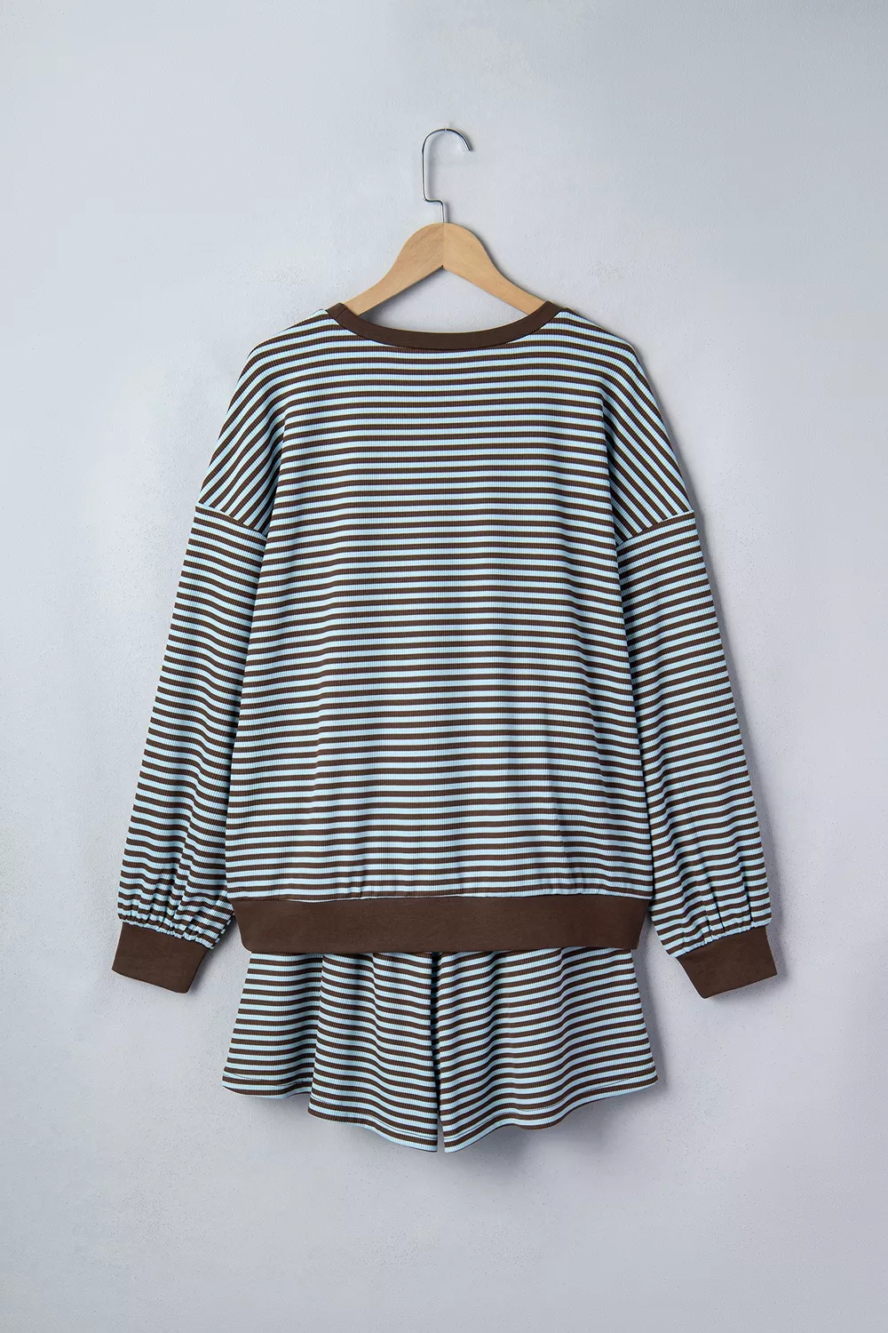 Stripe Oversized Long Sleeve Top Drawstring Loose Shorts 2pcs Set, image 8