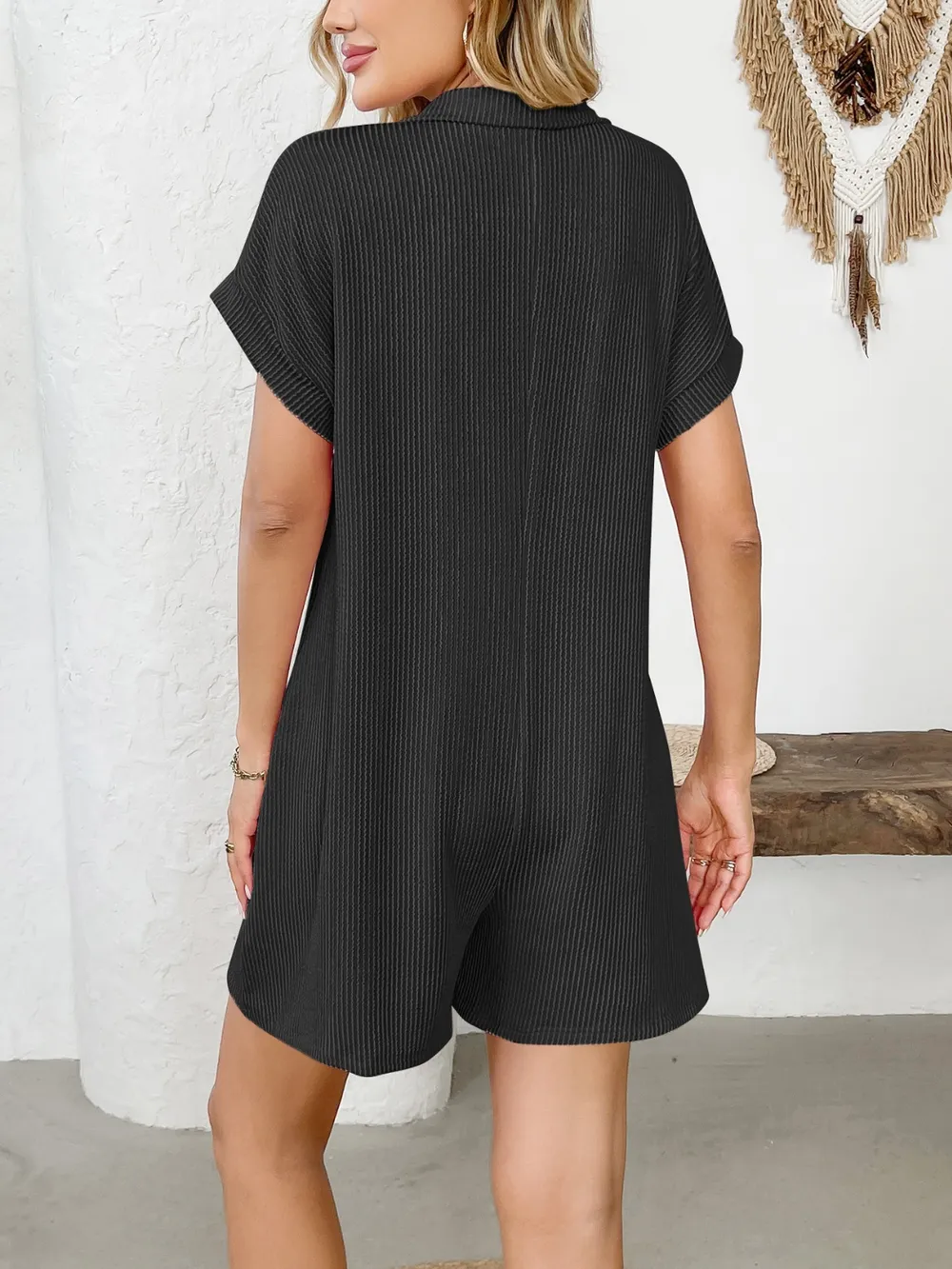 Button Detail Collared Neck Short Sleeve Romper, image 17
