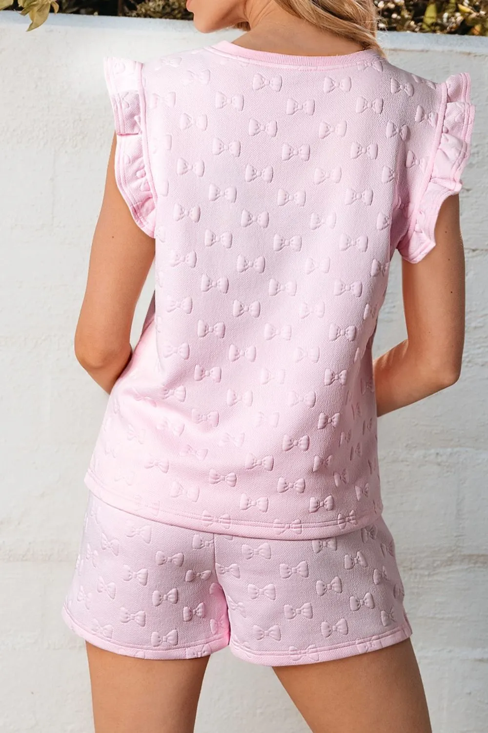Bow Jacquard Ruffle Cap Sleeve Top and Shorts Set, image 5