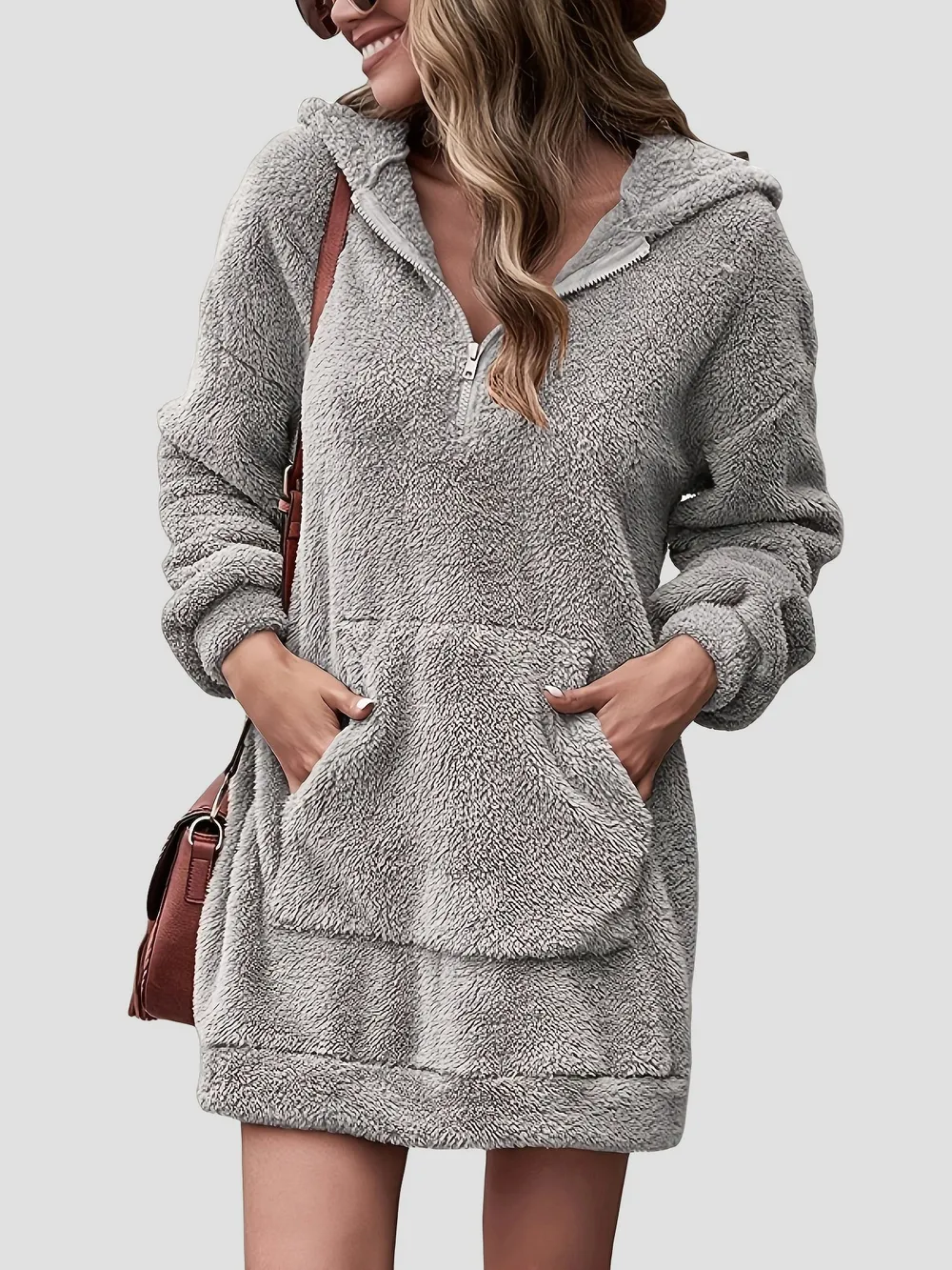 Half Zip Dropped Shoulder Oversized Hoodie, image 5