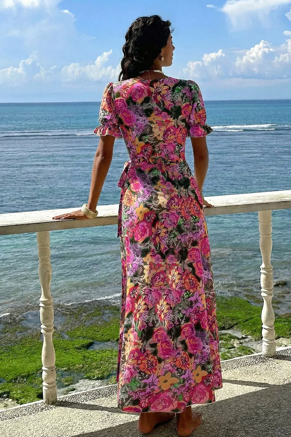 Slit Floral Short Sleeve Maxi Dress, image 2