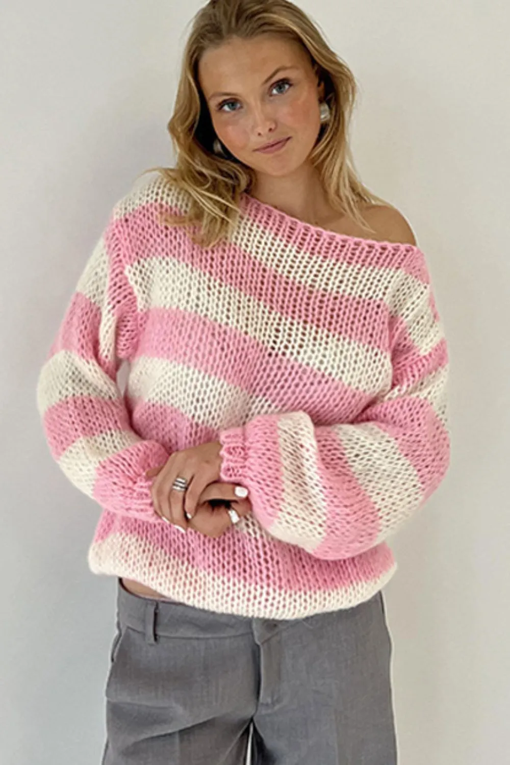 Contrast Striped Boat Neck Long Sleeve Sweater, image 5