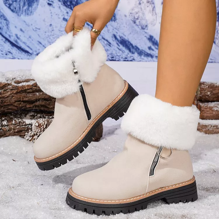 Fuzzy Ankle Boots with Zipper Detail, image 6