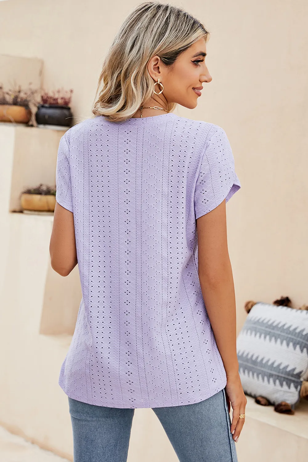 Eyelet V-Neck Petal Sleeve T-Shirt, image 28