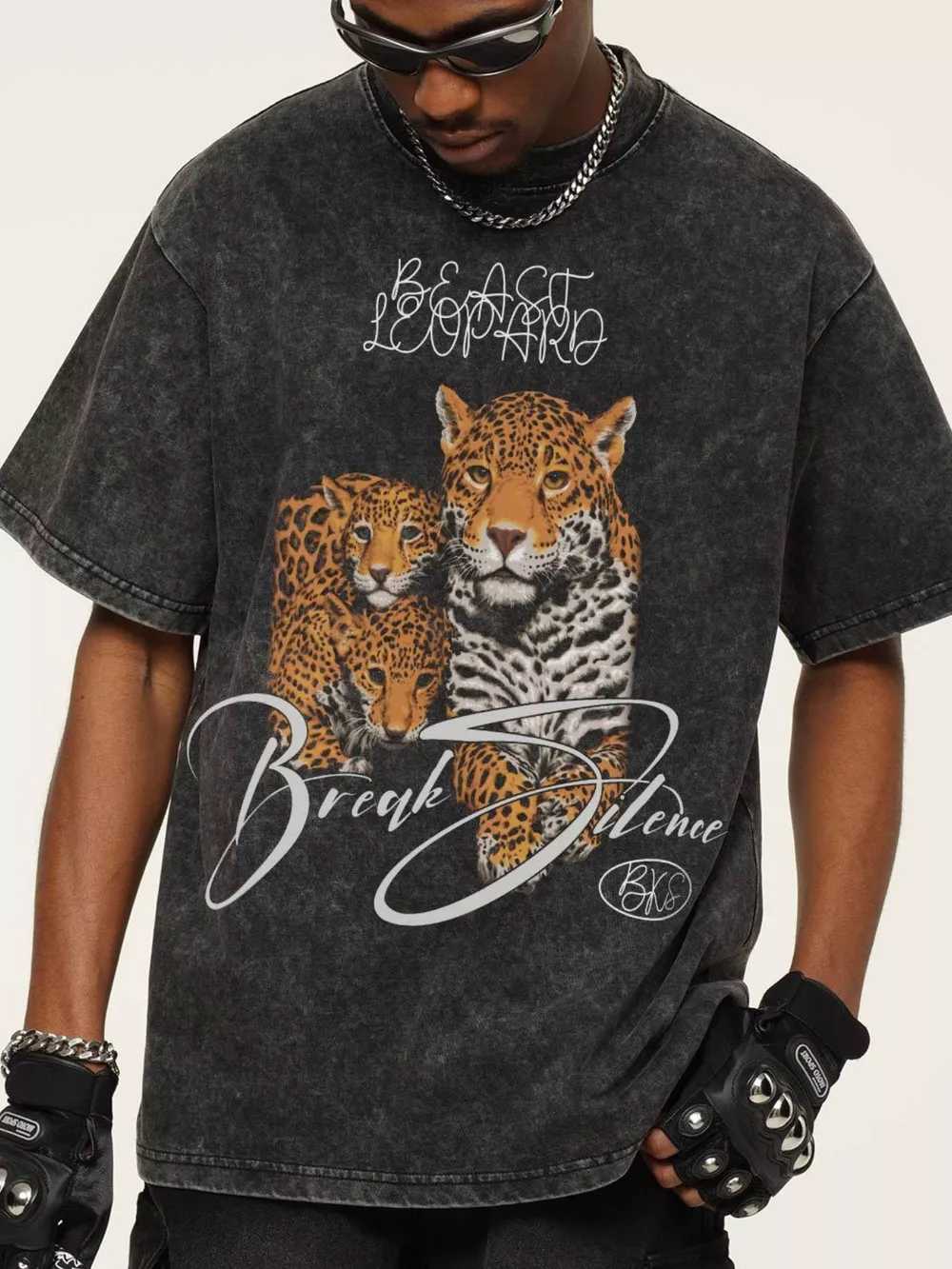 Men's Vintage Leopard Graphic Round Neck T-Shirt, image 2