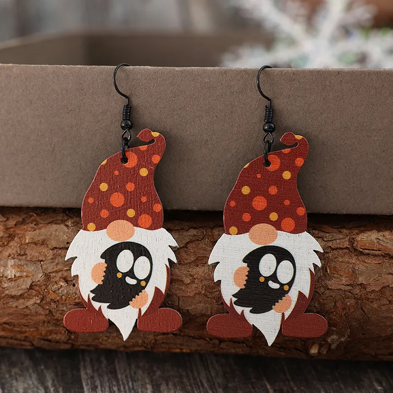 Point Hat Gnome Wooden Dangle Earrings, image 2