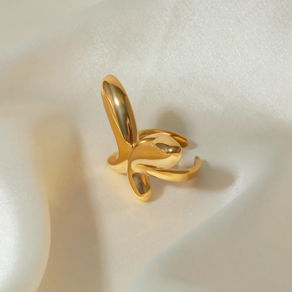 18K Gold-Plated Stainless Steel Butterfly Ring, image 2