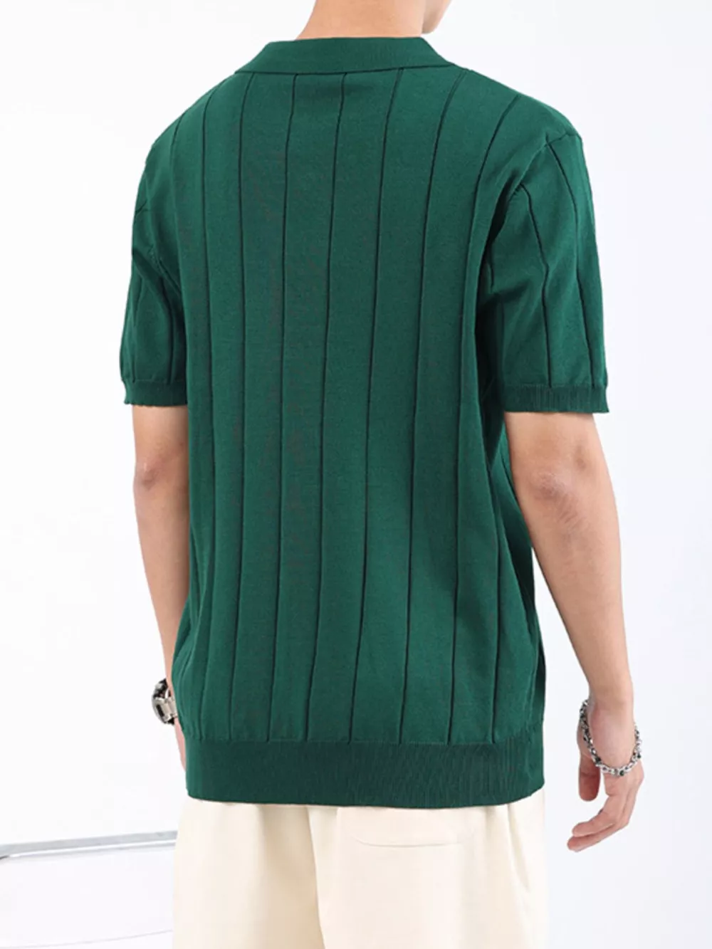 Men's Plus Size Ribbed Knit Short Sleeve Polo, image 5