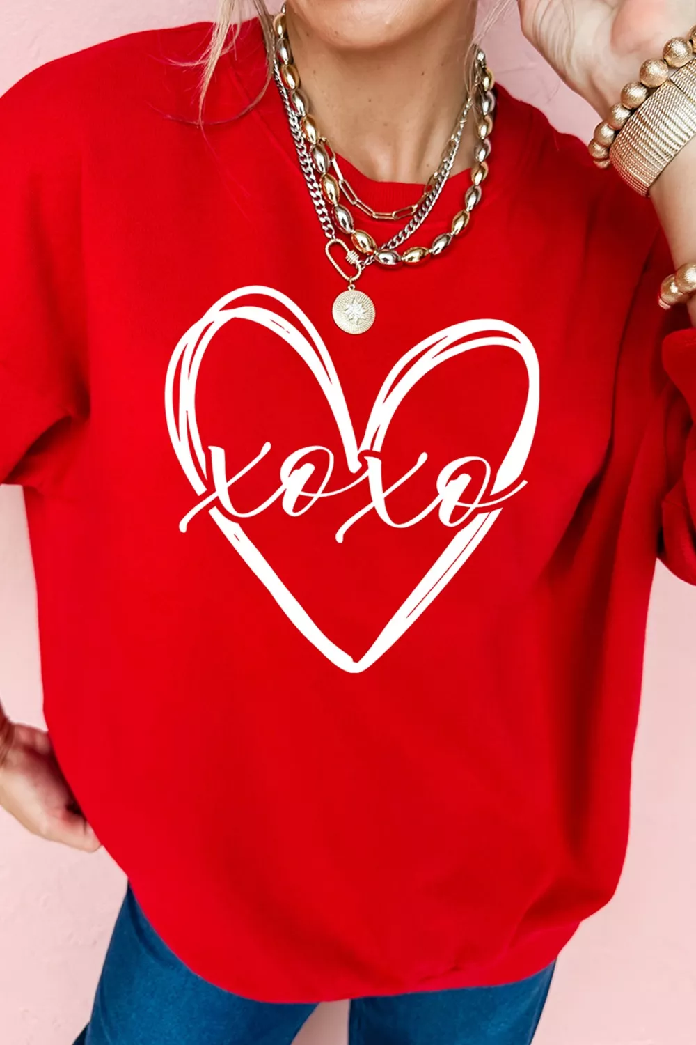 XOXO Valentines Heart Sketch Printed Pullover Sweatshirt, image 6