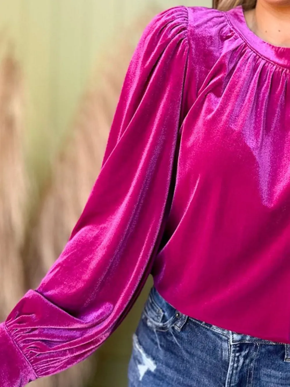 Ruched Round Neck Long Sleeve Blouse, image 13