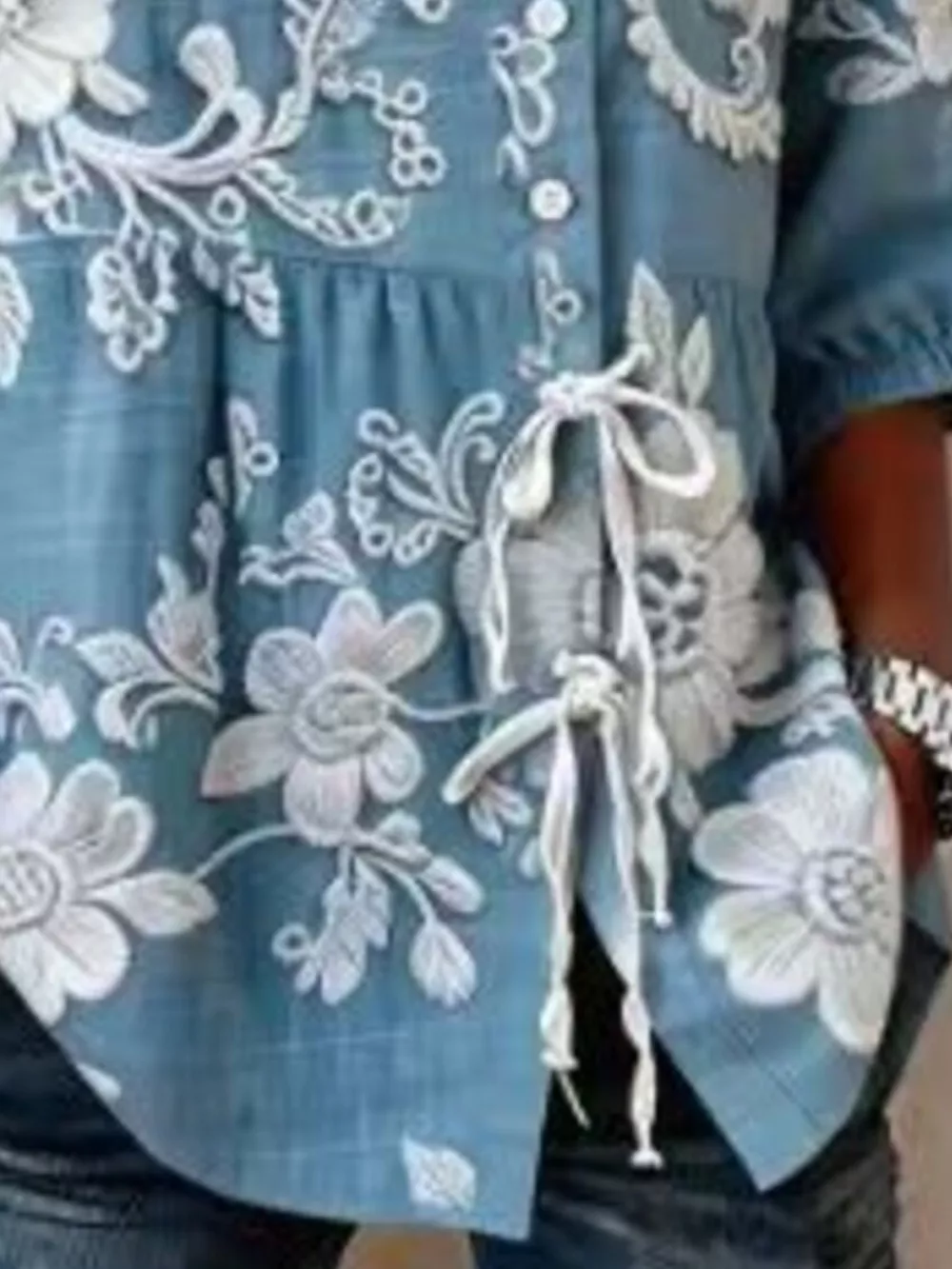 Full Size Embroidered Floral Tie Front Shirt Plus Size, image 18