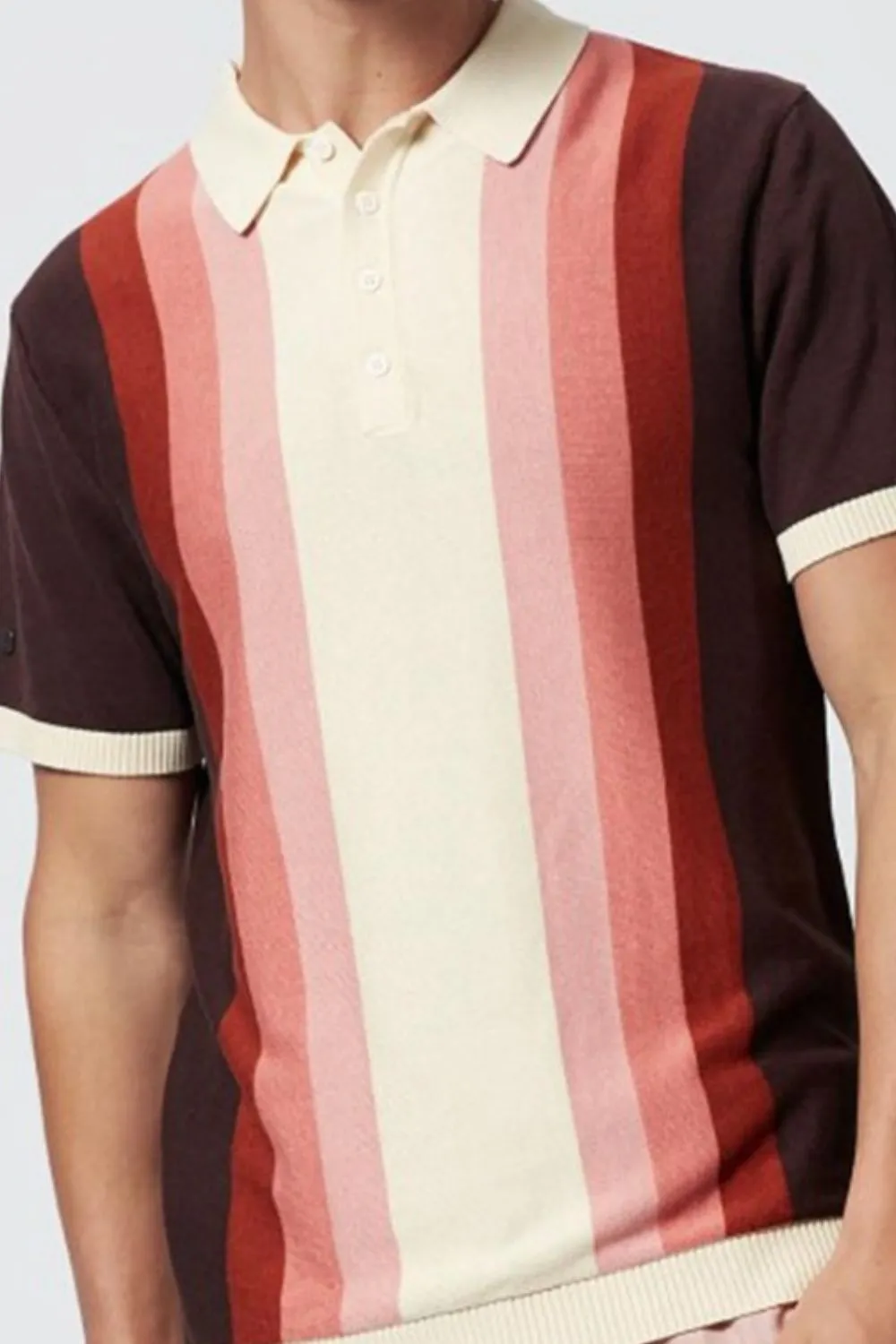 Men's Plus Size Contrast Striped Short Sleeve Polo, image 3