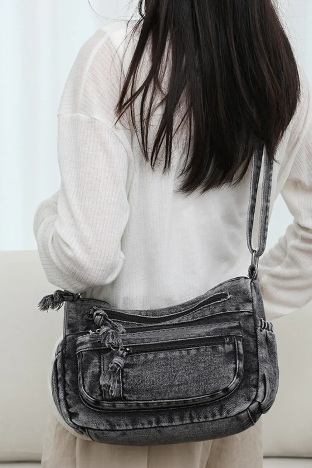 Adjustable Strap Denim Crossbody Bag, image 9