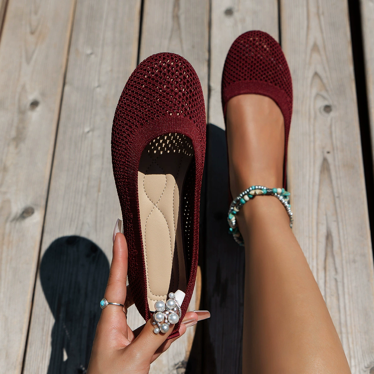 Solid Color Mesh Flat Slip-Ons, image 14