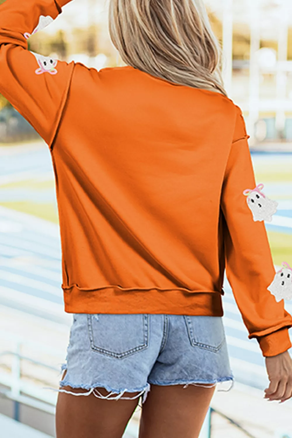 Sequin Ghost Exposed Seam Mock Neck Sweatshirt, image 2