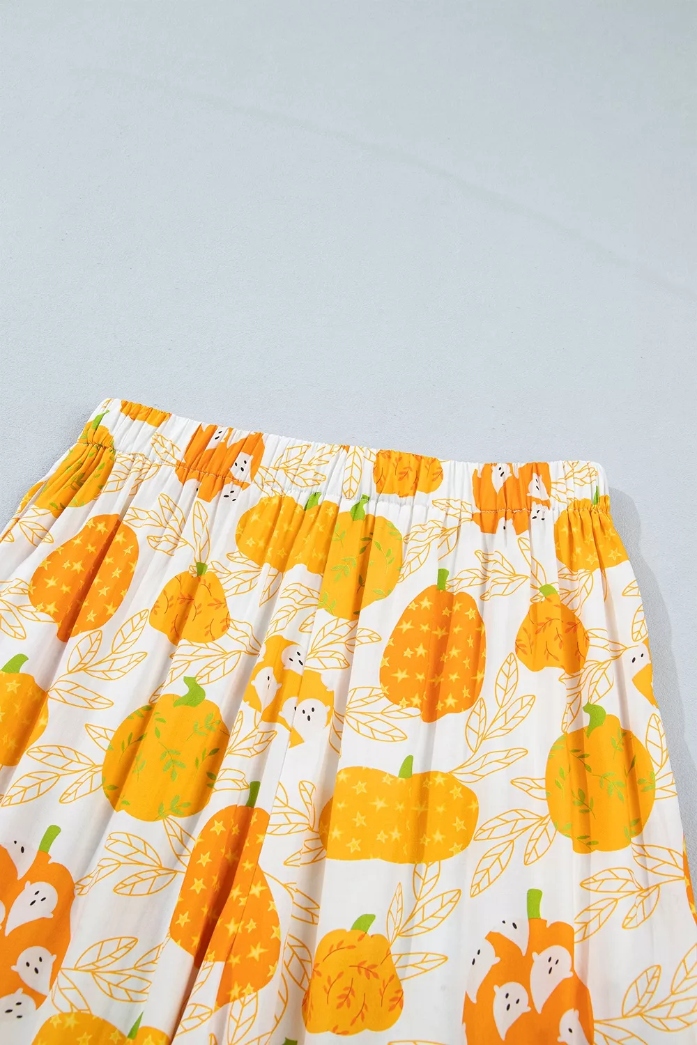 Short Sleeve Pumpkin Print Polka Dot Trim Pocket Placket Lounge Set, image 15