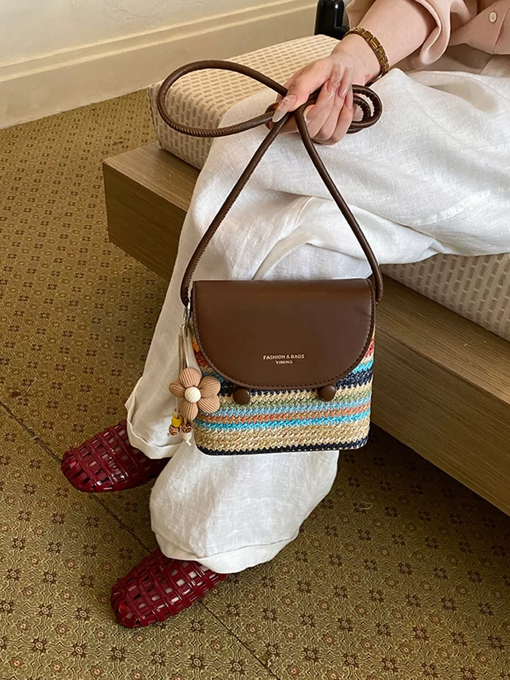 Striped Woven Crossbody Bag, image 2