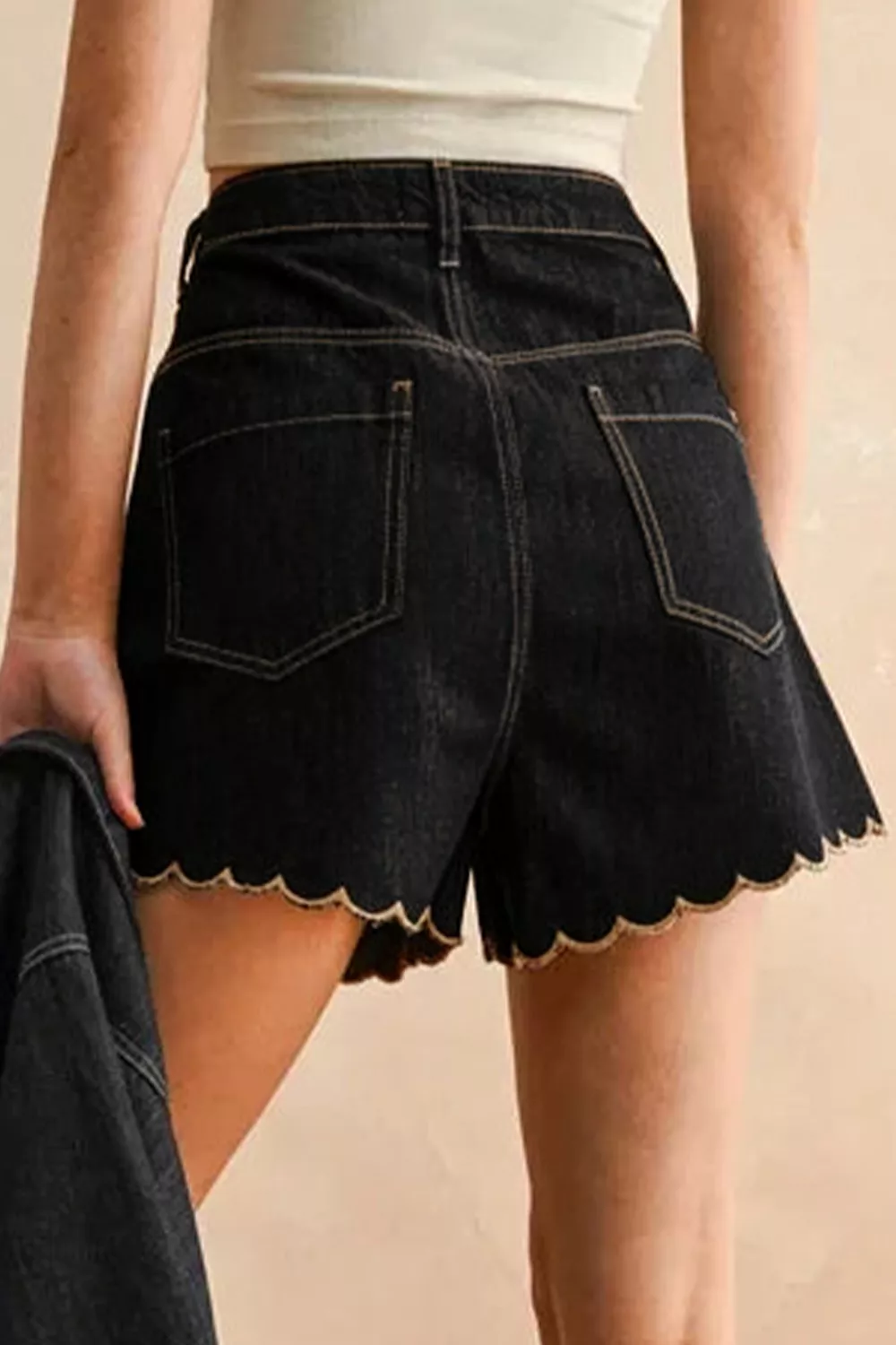 Scalloped Hem Denim Shorts, image 5