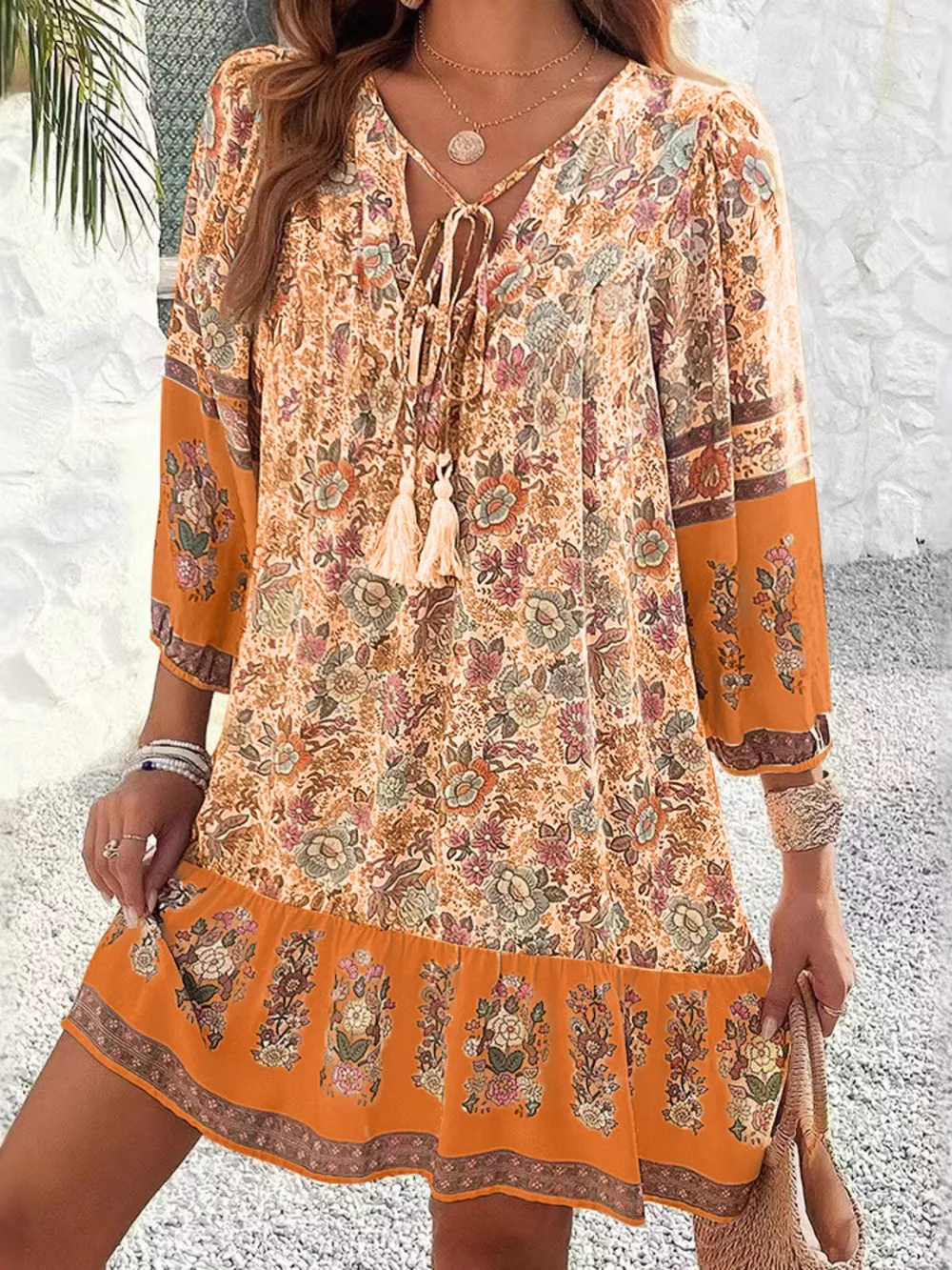 Floral Print Tassel Tie Neck Mini Dress, image 14