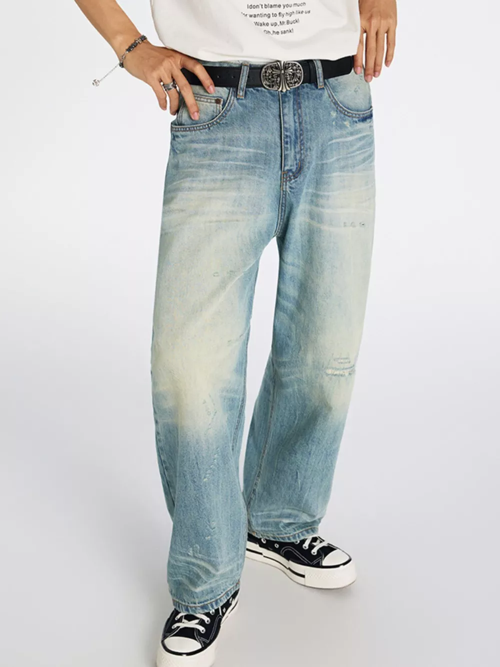 Men's Washed Wide Leg Jeans, image 3