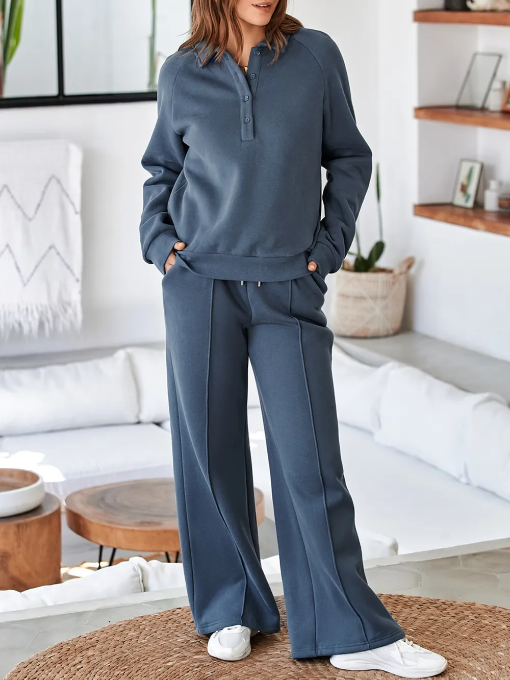Collared Sweatshirt and High Waist Pants Active Set, image 10