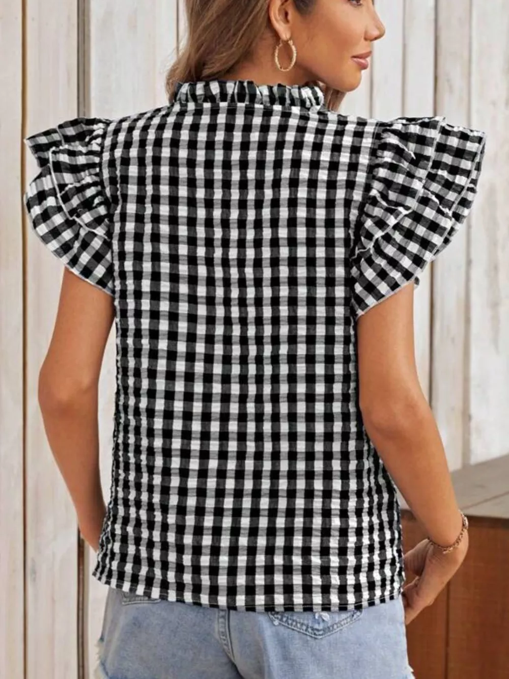 Gingham Ruffle Sleeve Blouse, image 11