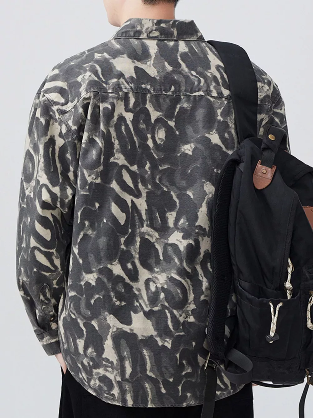 Men's Plus Size Camouflage Print Button-Up Shacket, image 3