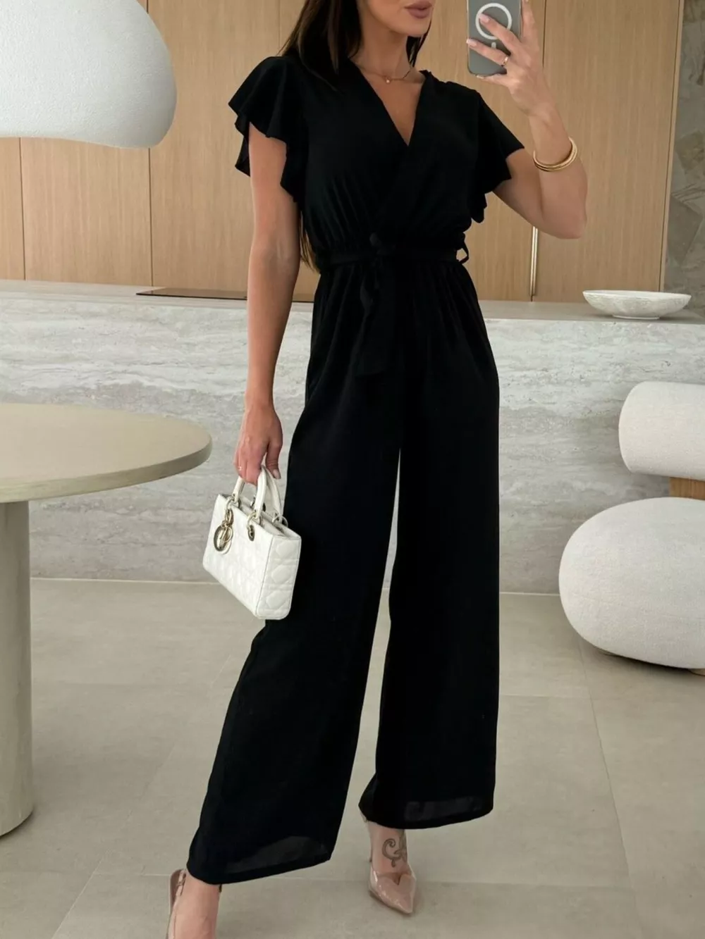 Surplice Ruffle Sleeve Wide Leg Jumpsuit, image 3