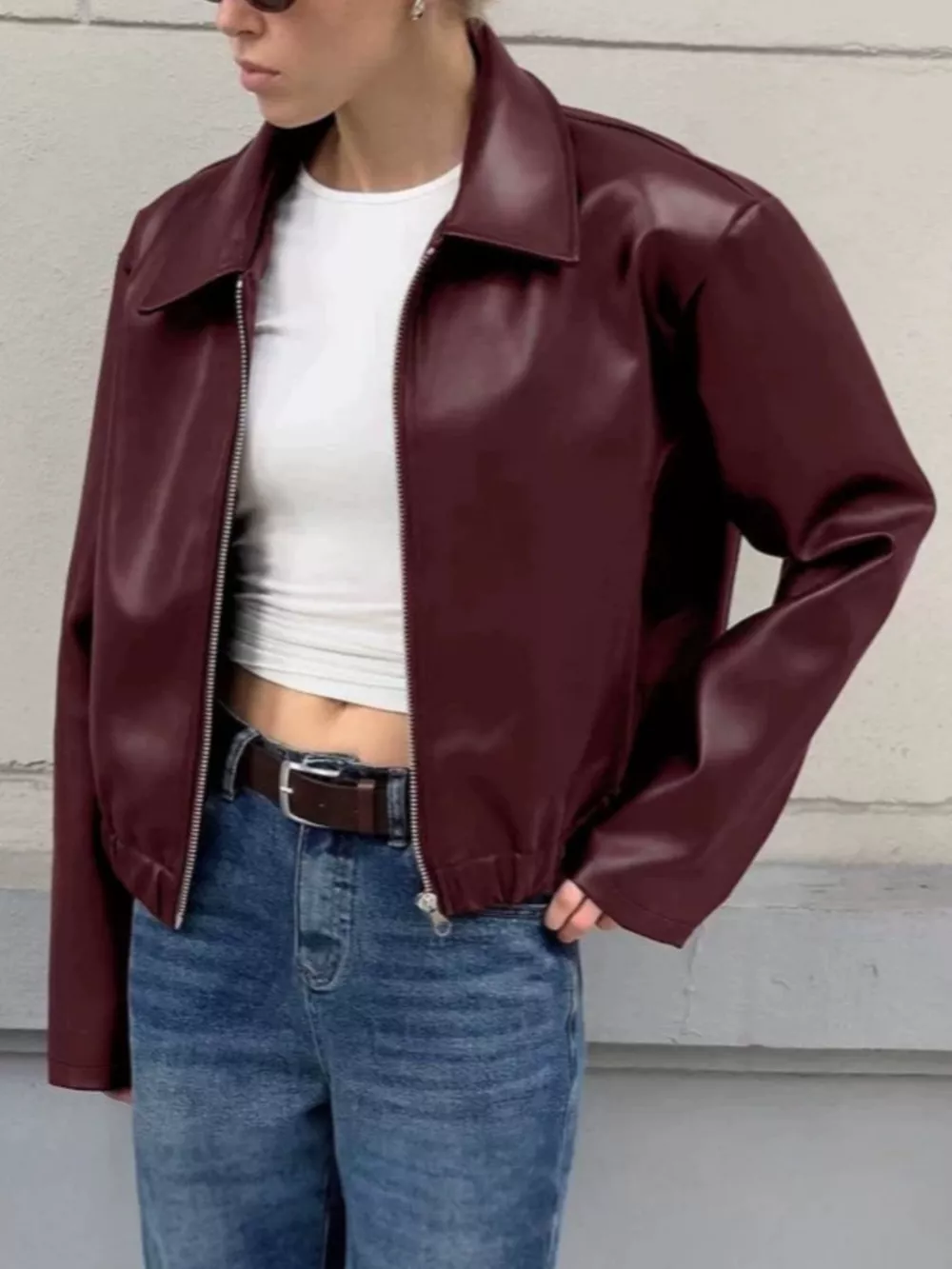 Faux Leather Zip Up Jacket, image 7