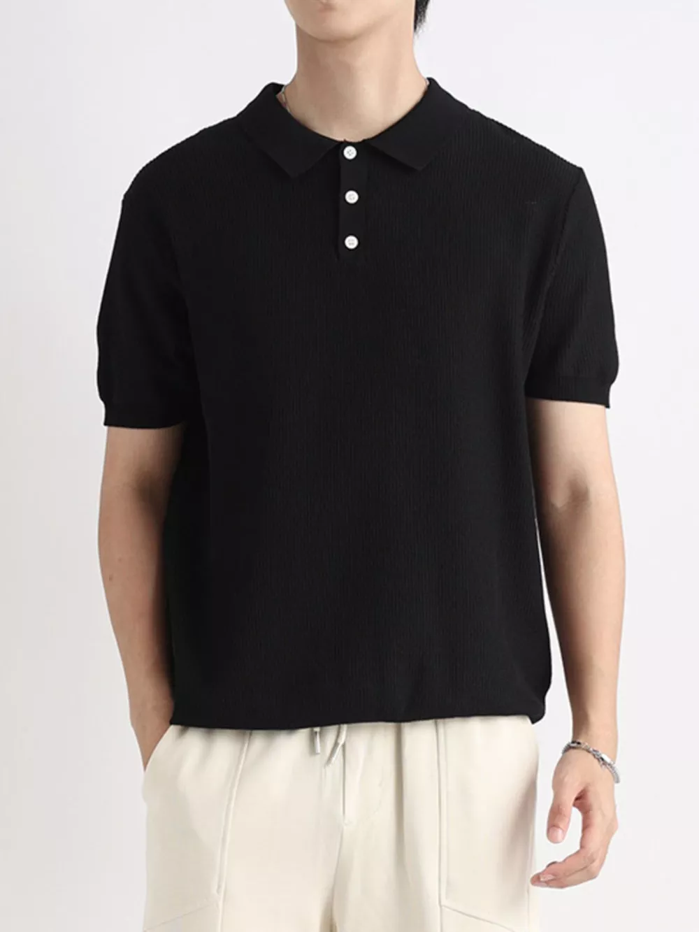 Men's Plus Size Button Detail Short Sleeve Polo, image 4