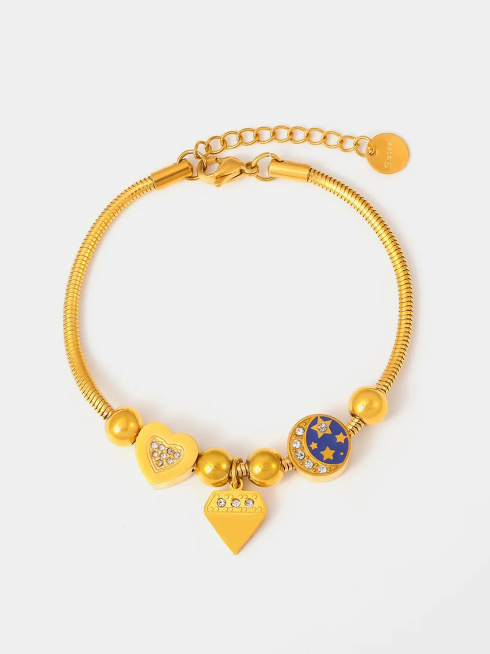 Stainless Steel Rhinestone Charm Bracelet, image 4
