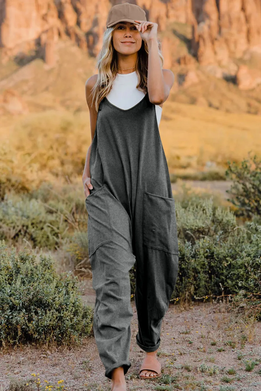 Full Size V-Neck Sleeveless Jumpsuit with Pockets, image 16