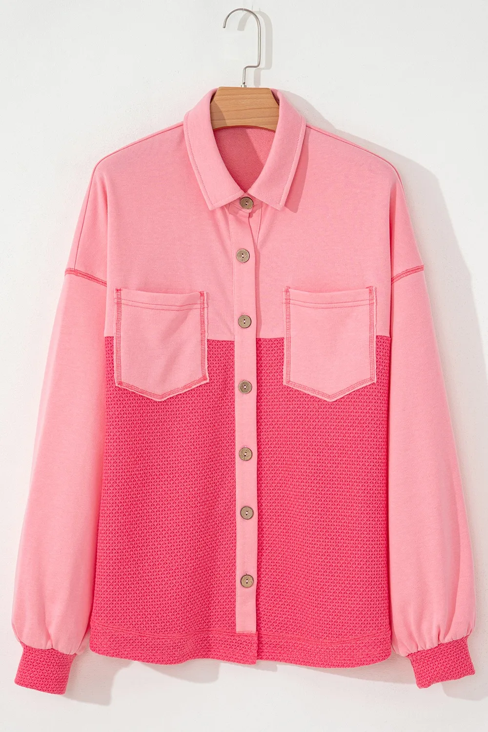 Two Tone Button Up Drop Shoulder Shacket, image 8