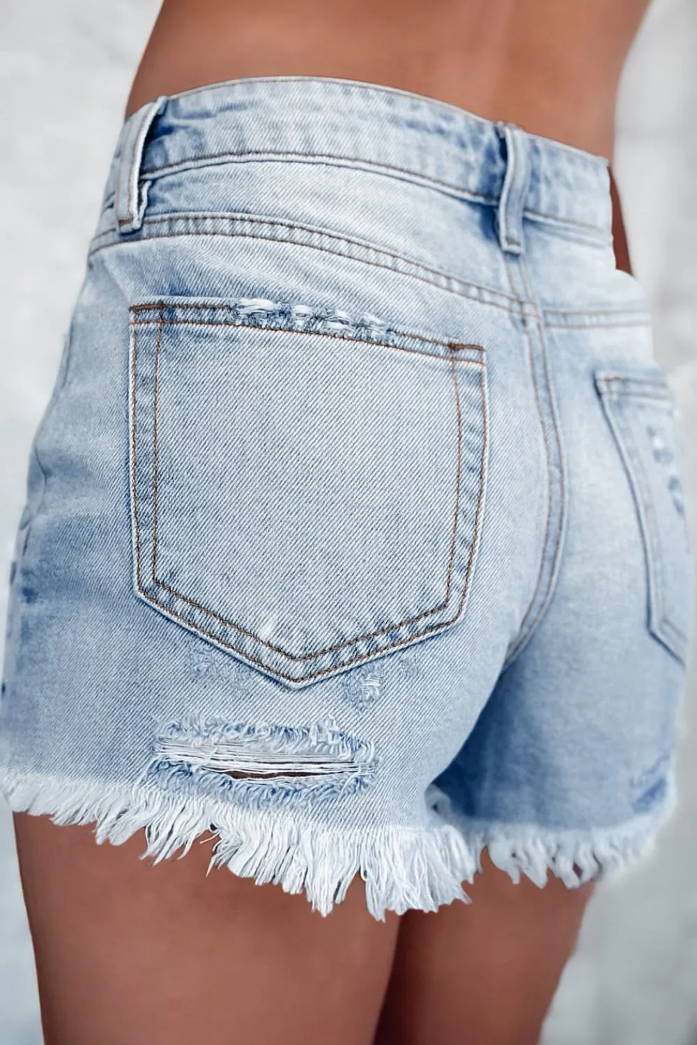 Distressed Raw Hem High Waist Denim Shorts, image 6