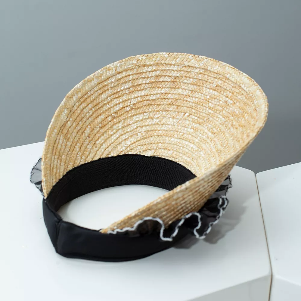 Lace Trim Straw Visor Sun Hat, image 4