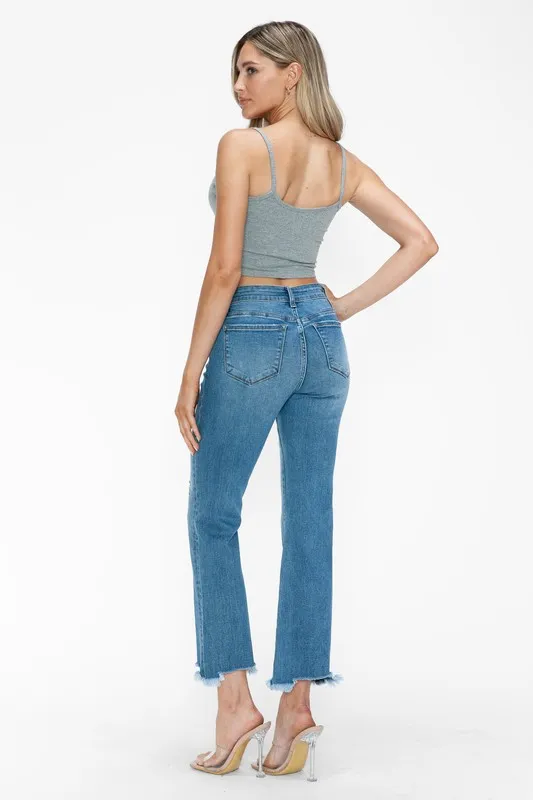 Raw Hem Distressed Mid Rise Crop Jeans, image 5