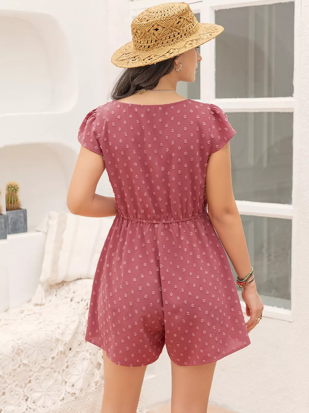 Swiss Dot Cap Sleeve Romper, image 6