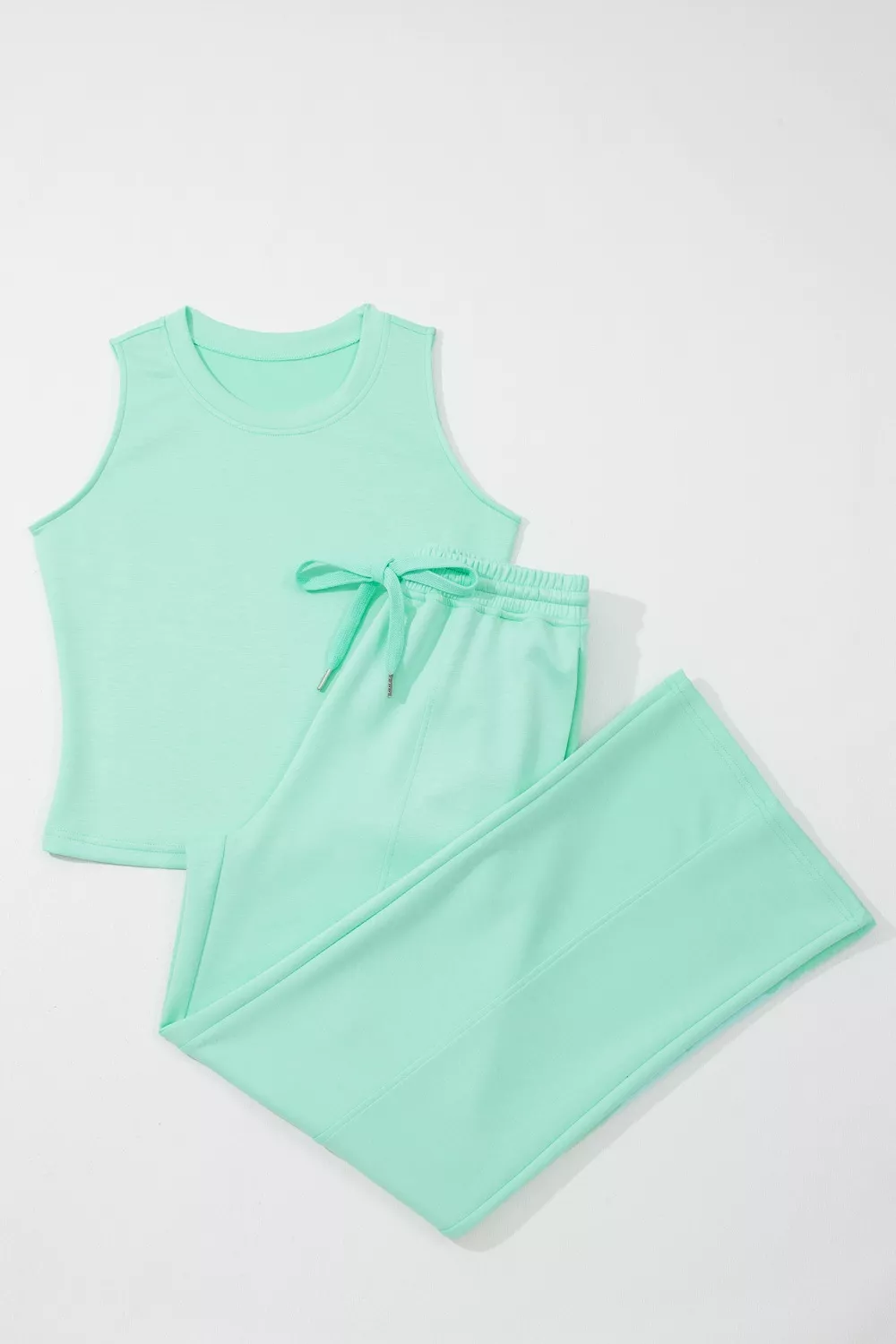 Drawstring Elastic Waistband Solid Color Two Piece Casual Set, image 4