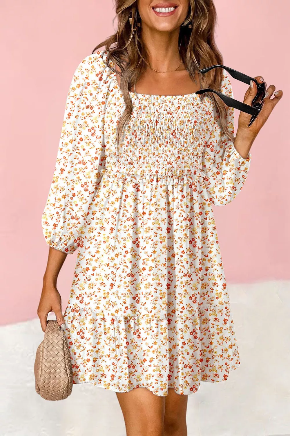 Floral Print Smocked Mini Dress, image 7