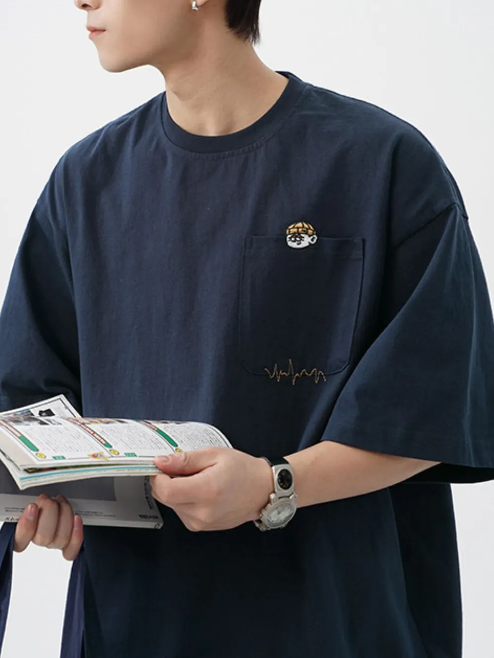 Men's Plus Size Round Neck Embroidered T-Shirt, image 3