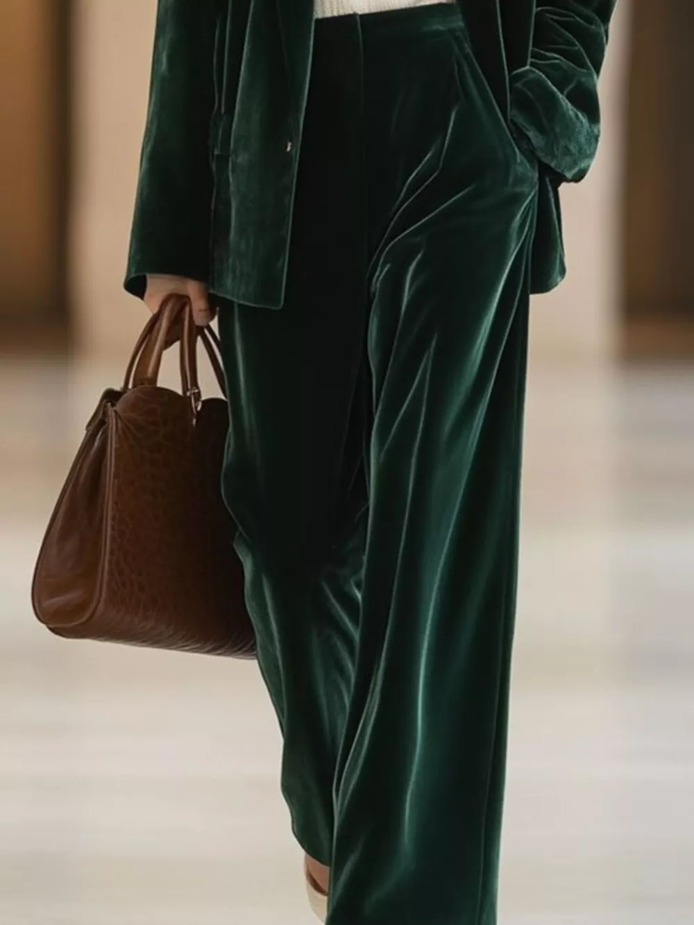 Velvet Blazer and Wide-Leg Pants Two-Piece Set, image 11