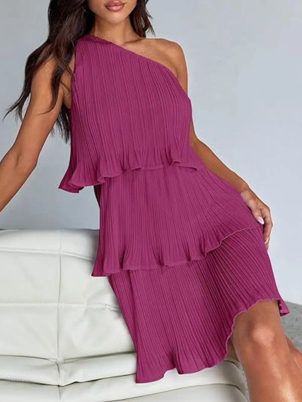 Layered Single Shoulder Mini Dress, image 22