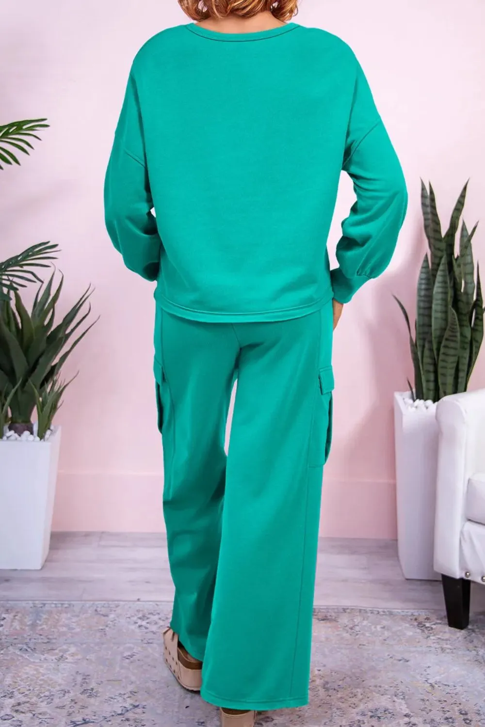 Full Size Round Neck Long Sleeve Top and Drawstring Pants Set, image 2