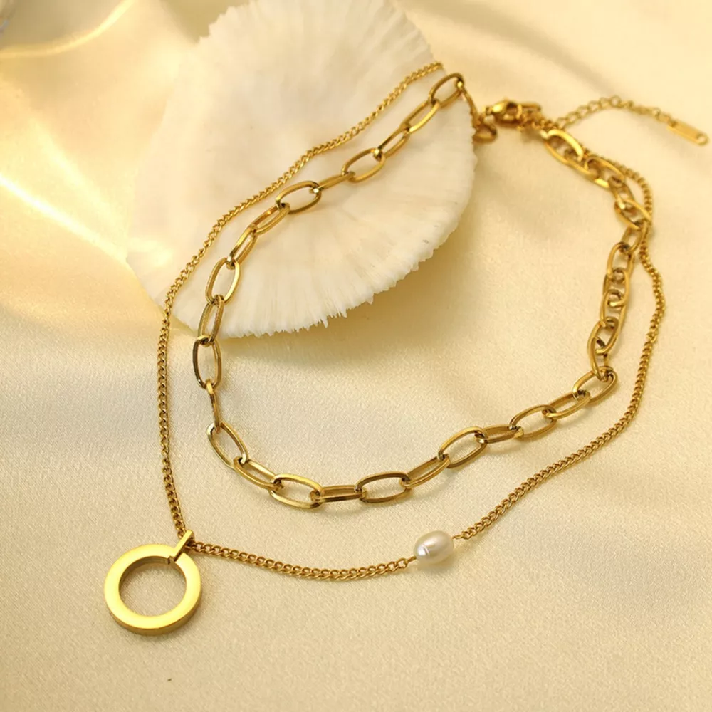18K Gold-Plated Double Layered Necklace, image 4